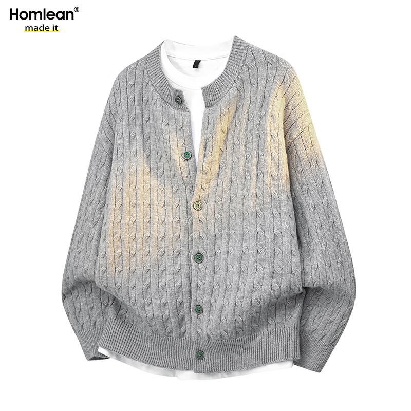Homlean Old Money Style Casual Cardigan Sweater Men Autumn Winter Lazy Loose Knit Jacket HX66 Cedar Gray 3XL