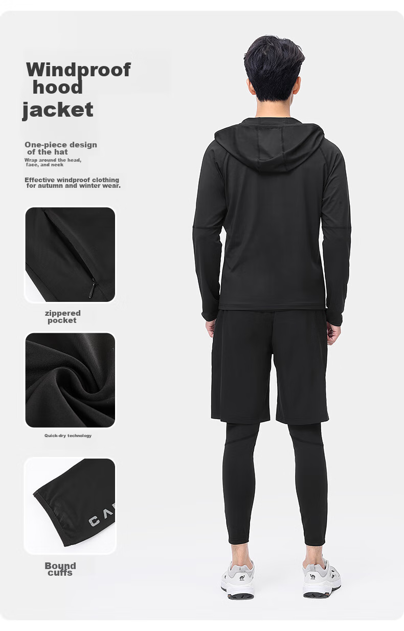 CAMEL Men's Sports Set, Five-Piece Fitness Outfit, New Long-Sleeve And Long Pants, Quick-Dry Running Basketball Training Sportswear 9