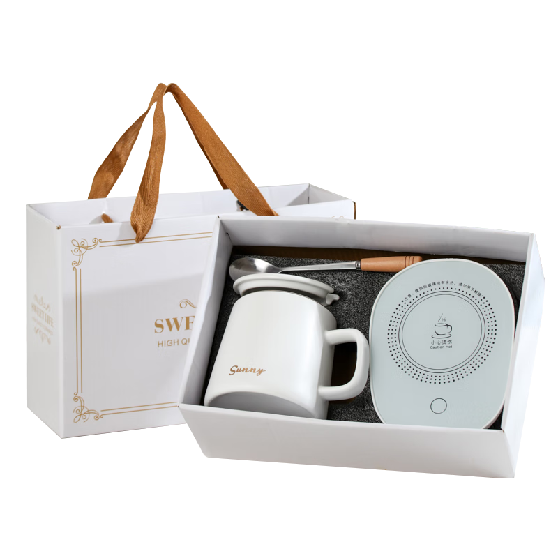 JIWUSENLIN Temperature-Controlled Mug Birthday Gift for Girlfriend Boyfriend Coffee Cup Thermos Cup Coaster Employee Gift Insulated Mug White