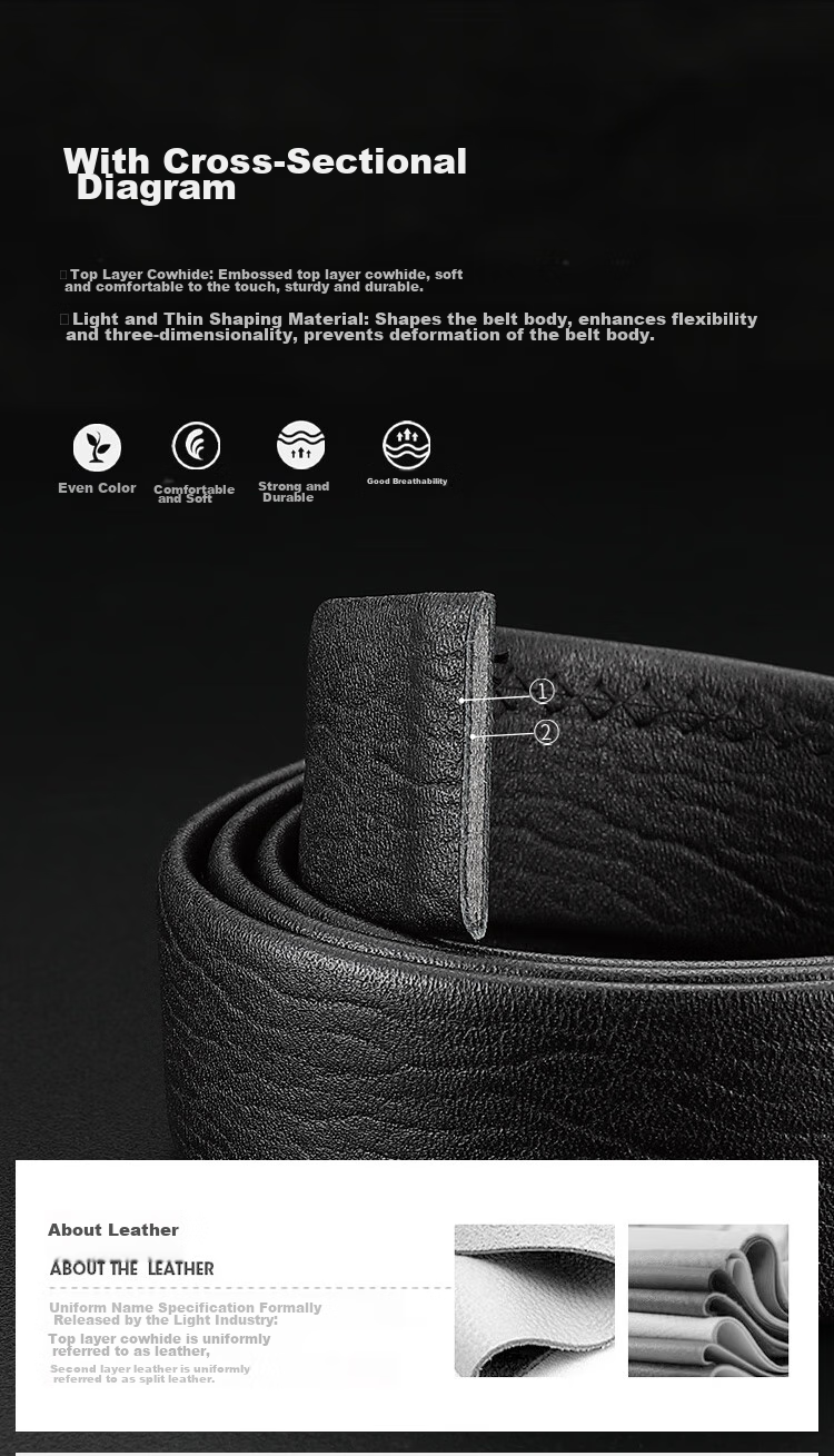 Goldlion Men's Belt, Top-Grain Leather, Automatic Buckle, Fashionable Business Trouser Belt, Gift Box, Birthday Present 5
