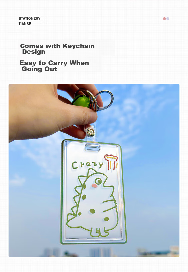 TIANSE Acrylic Card Holder, Transparent Ins Style Cute ID Holder, Student Campus Card, Bus Pass Card Protector, Keychain, TS-2109 White 7