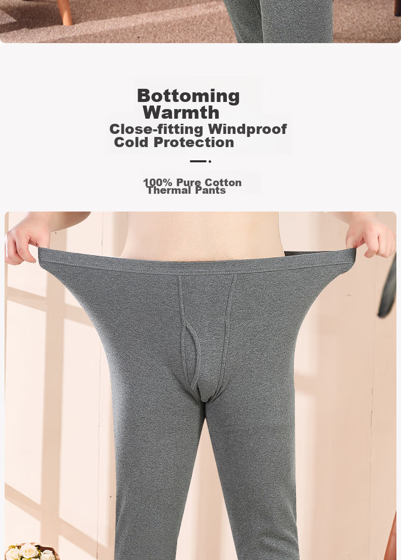 LangSha Men's Thermal Underwear, Large Size, 100% Pure Cotton, Antibacterial And Anti-Mite, Comfortable And Warm Cotton Pants for Me 10