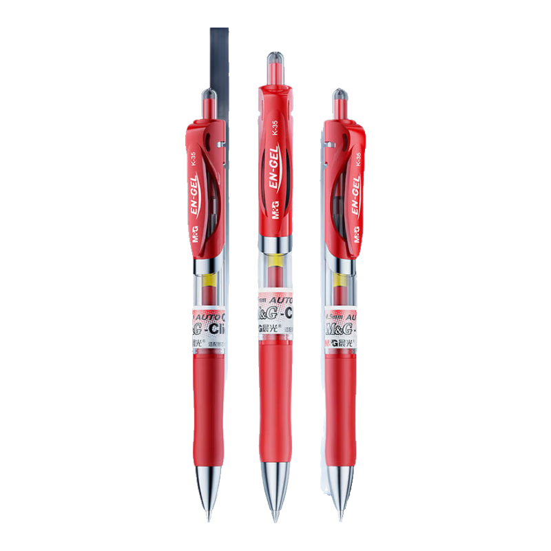 M&G Retractable Gel Pen K35/0.5mm, Red Gel Ink, Exam Retractable Signature Pen, Classic Bullet Tip, Exam Writing Pen, Red Ink Pen, 3 Pcs