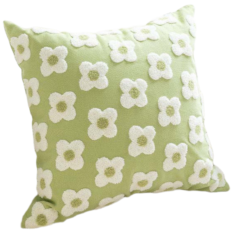 Fanyejia Ins-Style Fresh Green Pillowcase with Embroidered Flowers, Sofa Cushion Cover, Lumbar Pillow Cover, Bay Window Bedside Backrest Cover