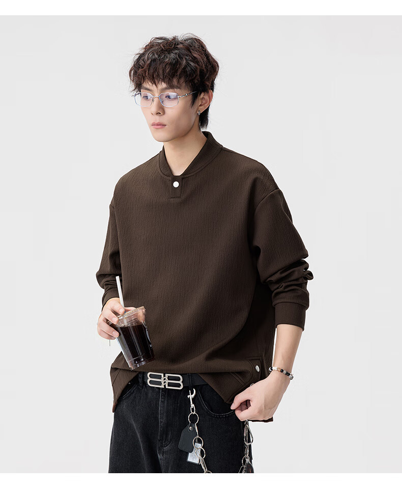 MMOPTOP Japanese Style Vintage Henry Collar Sweatshirt Autumn Winter Men's Warm Casual Sweatshirt MWY28 Coffee XL 11