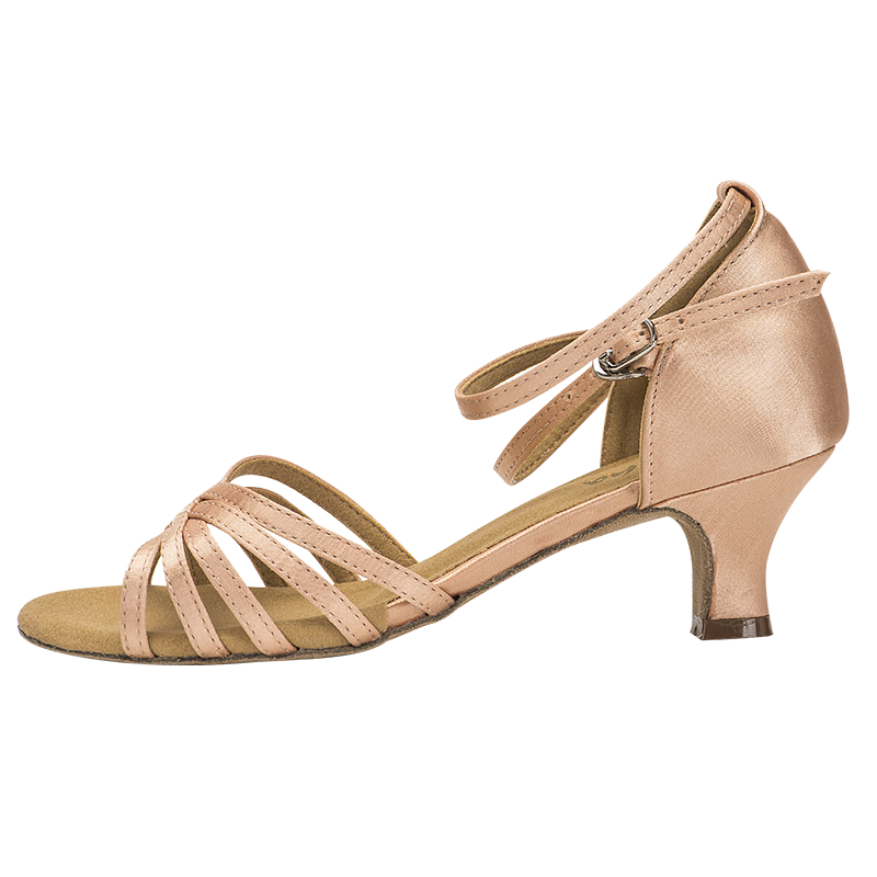Sansha Latin Dance Shoes for Adult Women, Medium Heel Satin Ribbon Ballroom Dance Rumba Cha-Cha National Standard Dance Shoes, Nude Color - 5.2CM, Size 39