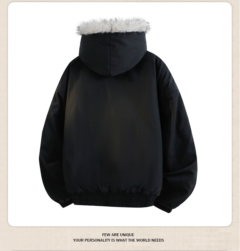 VUUG High Street Fur Collar Cotton Jacket Unisex Winter Loose Fleece Thickened Eagle Parka Brown L 1