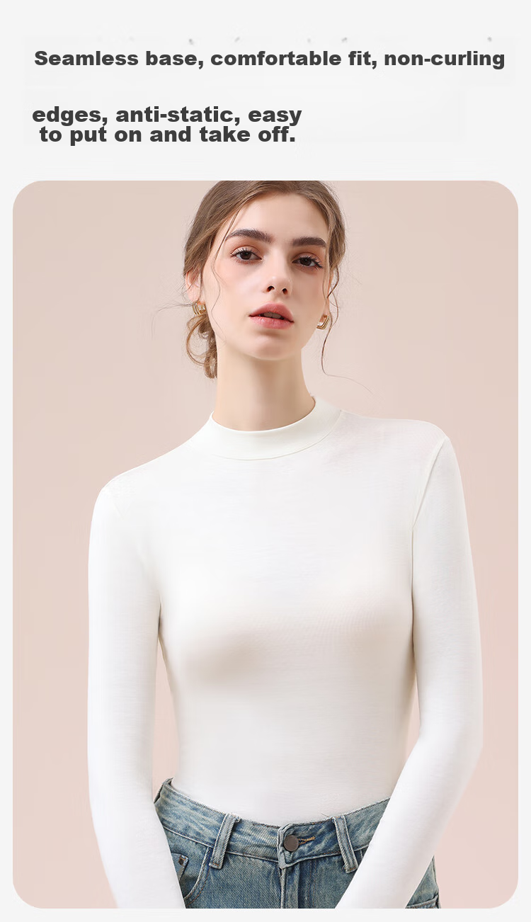 MiiOW Tech Heated Thermal Underwear Women Acrylic Cashmere Autumn High Neck Base Shirt Gray 19