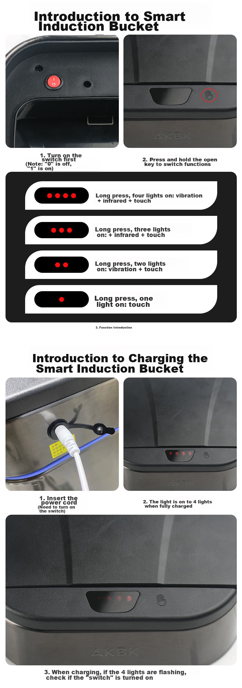 AKBK Stainless Steel Smart Sensor Trash Can, 12L Black, Automatic Large Capacity, for Living Room, Kitchen, Bathroom, Toilet, Electric 2
