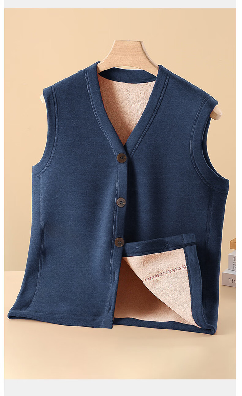 Bejirog Men's Thermal Vest Middle-aged and Elderly Fleece Lined Thickened Sleeveless Lamb Wool Inner and Outer Wear Waistcoat 4