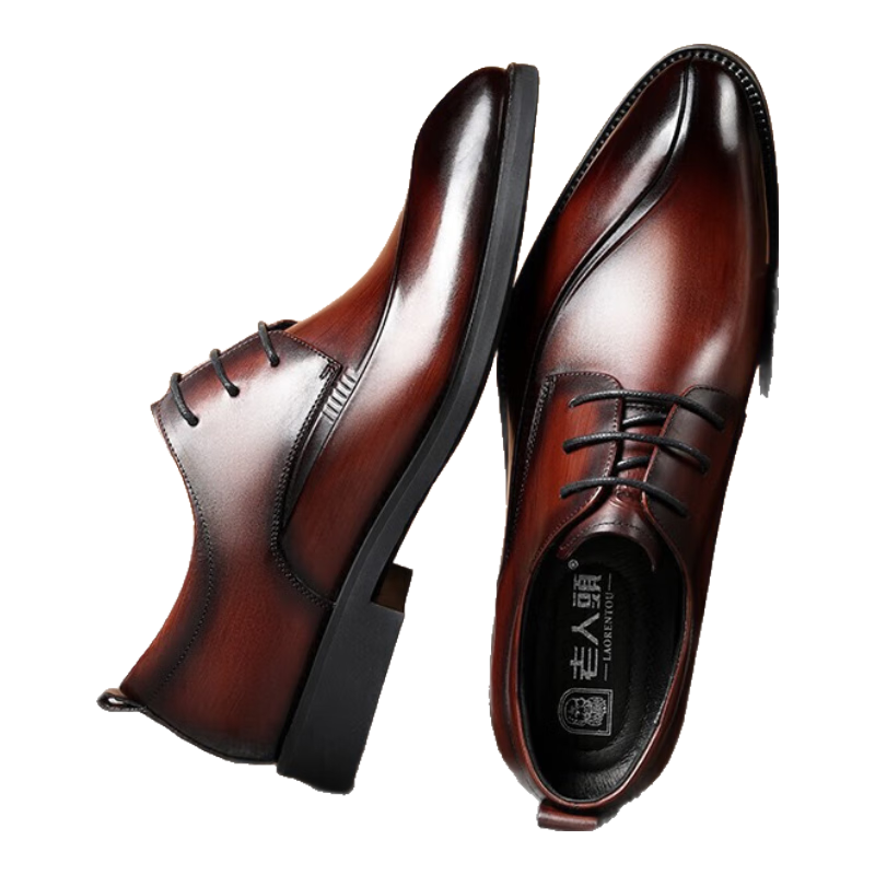 LAORENTOU Men's Leather Shoes, Top-Grain Leather, British Style Business Casual Shoes, Pointed Toe Wedding Shoes, Work Formal Shoes, LA12371, Brown, Size 44
