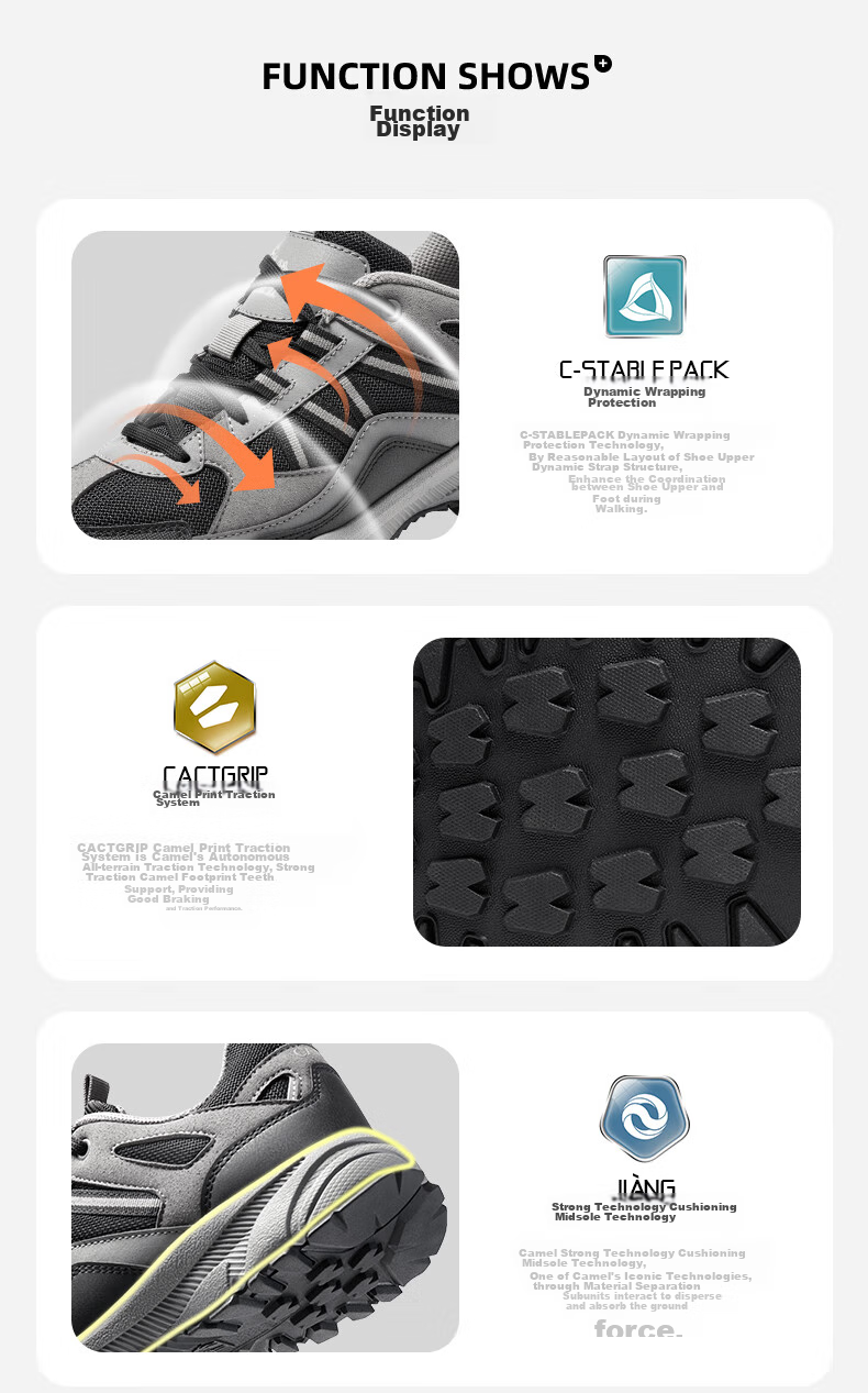 CAMEL [Panlong] Outdoor Hiking Shoes, Non-Slip, Wear-Resistant, Shock-Absorbing, Low-Top Breathable Sneakers FB12235182T 9