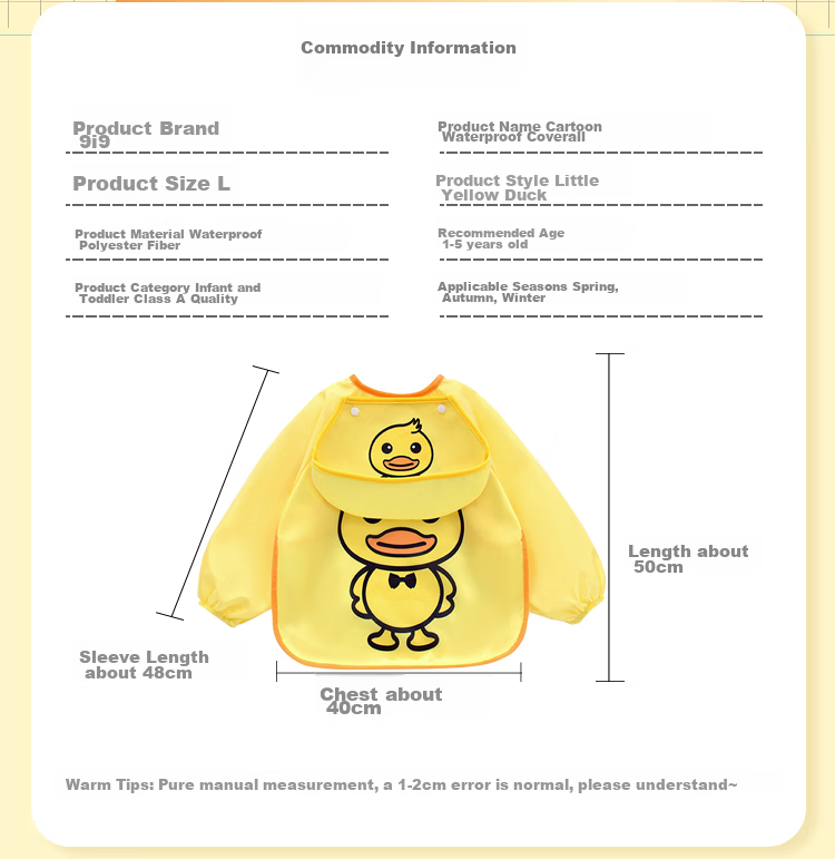 9I9 Baby Eating Apron, Long-Sleeve Waterproof Children's Reversible Bib, Kindergarten Drawing Apron, Reverse-Wear Clothing A463 2