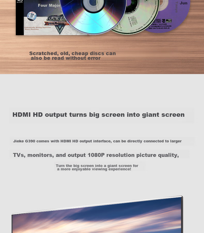GIEC BDP-G360 Portable Mobile DVD Blu-Ray Player All-In Device, Children's Home Video Player, with TV Large Screen Disc Drive USB 1080P HD 12