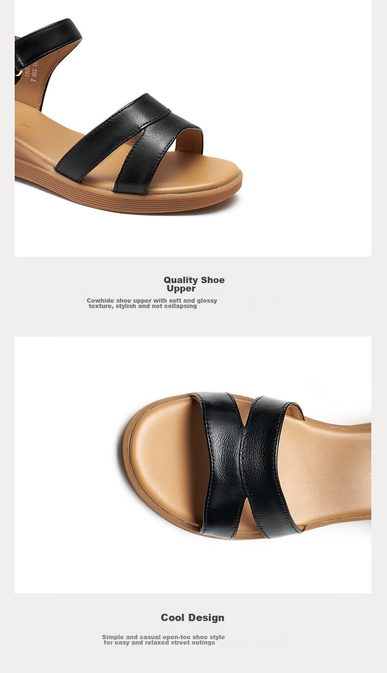 RED DRAGONFLY Genuine Leather Mom Sandals, Summer Comfortable Soft-Soled Shoes for Middle-Aged And Elderly, WTK23336, Beige, Size 35 9