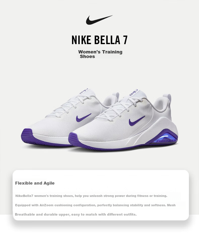 NIKE Women's Training Shoes AIR ZOOM BELLA 7 Sneakers FZ1689-105 White Purple 36.5 1
