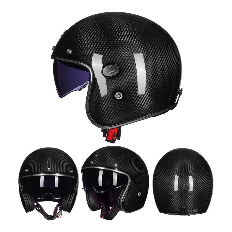 TORC Retro Helmet T587 Carbon Fiber 3/4 Helmet Motorcycle Helmet for Men And Women All Seasons Transparent Carbon Fiber XL