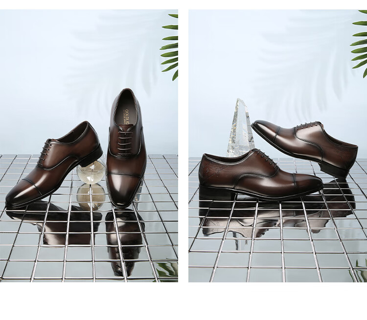 Goldlion Men's Formal Shoes, Fashionable Oxford Shoes, Non-Slip Wear-Resistant Leather Shoes G563410473CCB Brown Size 44 13