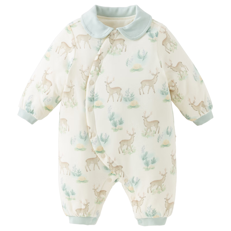 DAVE & BELLA Baby Girl Antibacterial Cotton-Padded Romper Autumn Winter Infant Jumpsuit Newborn Bodysuit