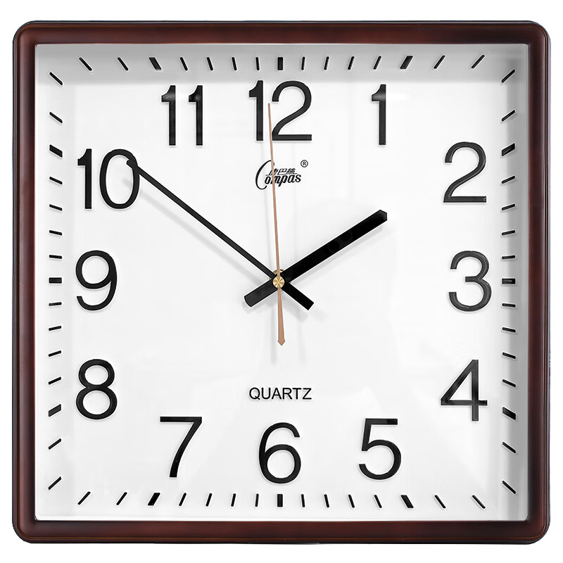 Compas Wall Clock, Living Room Square Simple Timepiece, New Quiet Quartz Clock, Wall-Mounted Timepiece, 3375 Oak Color, 33cm