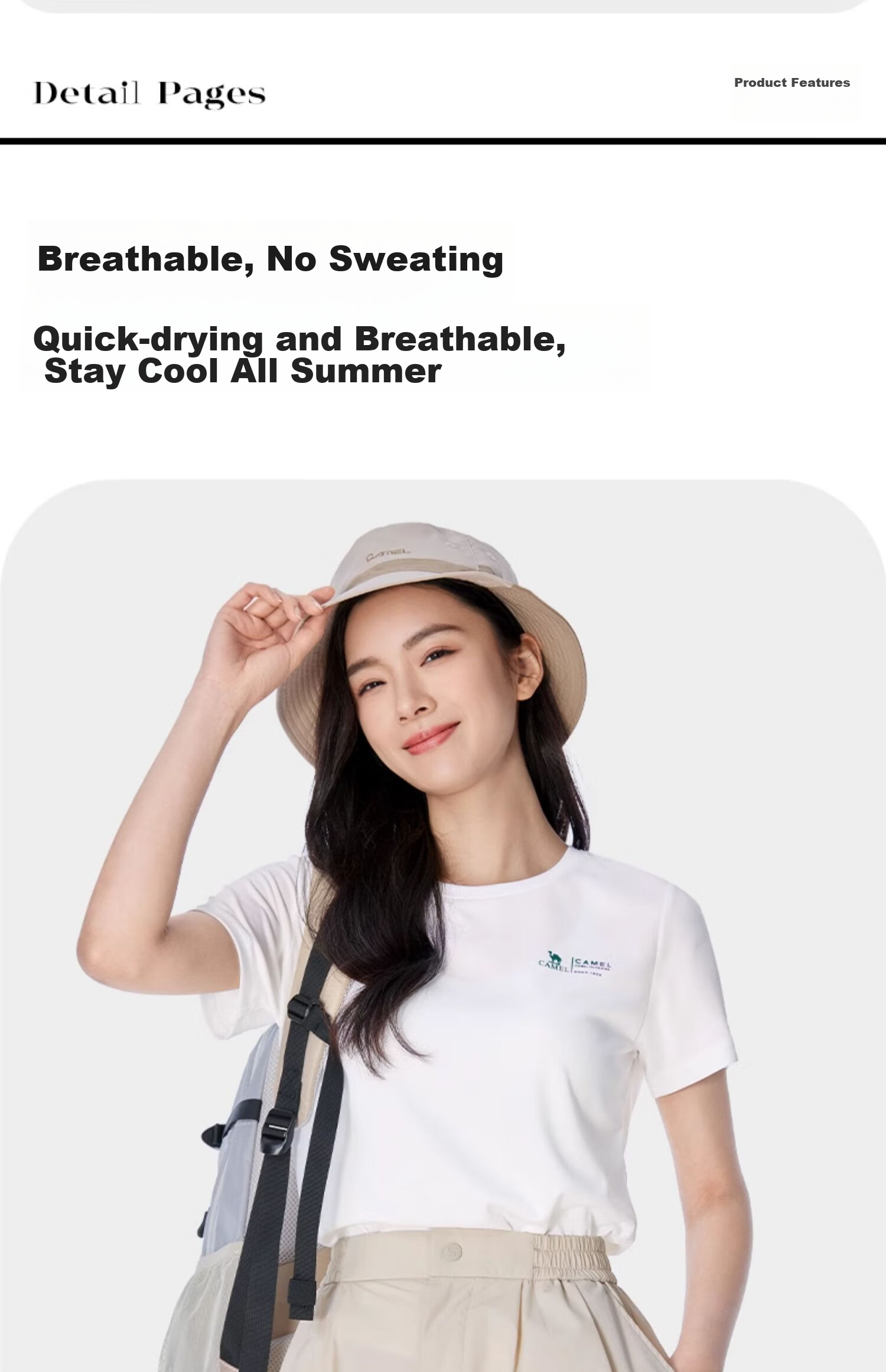 CAMEL Outdoor Quick-Dry T-Shirt, Men's Honeycomb Mesh Breathable Top, Simple Sports Round Neck Short Sleeve for Women, A14BZ00079 5