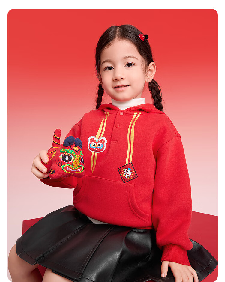 Balabala Kids Red Hoodie Sweatshirt Boys Girls 2025 New Spring Hooded New Year Top Baby Festival Outfit Trend 6