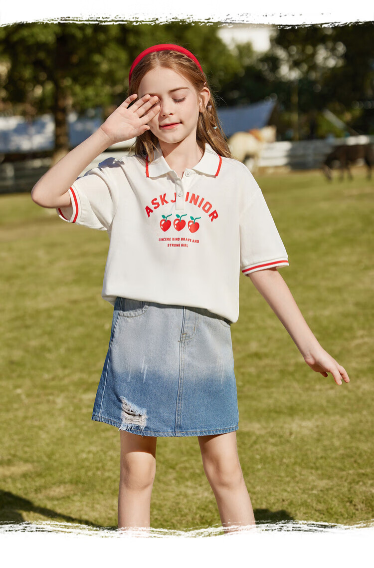 ASK JUNIOR Children's Clothing, Girls' T-Shirt, for Older Kids, Short-Sleeved Summer Wear, Sports Casual Breathable Polo Shirt, White, Size 120 10