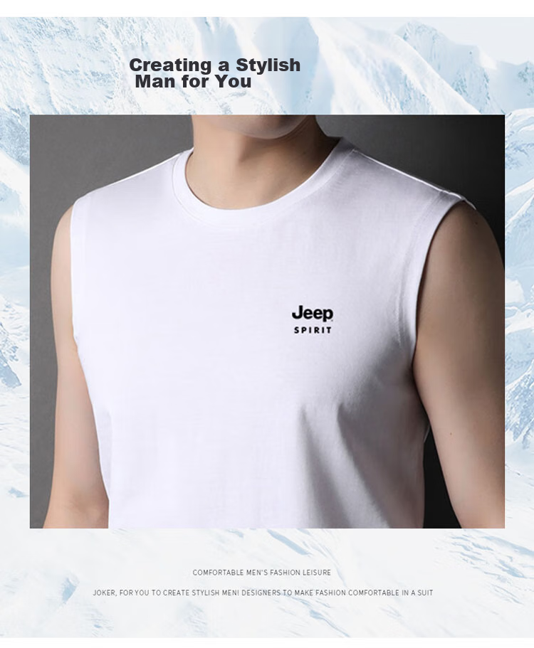 JEEP SPIRIT Cotton Tank Top for Men, Summer Round Neck Sleeveless Tee, Men's Wearable Elastic Undershirt, Black, 3XL 5