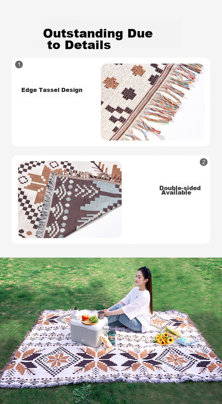 Suncojia Picnic Mat, Ethnic Style Camping Blanket, Camping Tablecloth, Carpet, Shawl, Tassel Mat 1.8*2.3 Meters 12