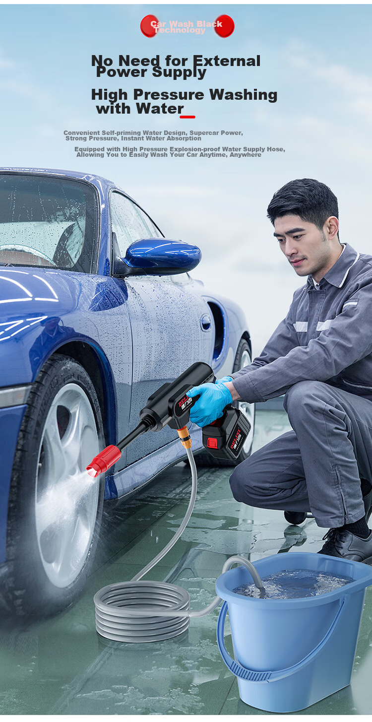 DELIXI High-Pressure Car Washer, Household High-Pressure Water Gun, Rechargeable, High-Power, Wireless Lithium Battery Car Washing Water Gun, 6AH Pressure Boost 7