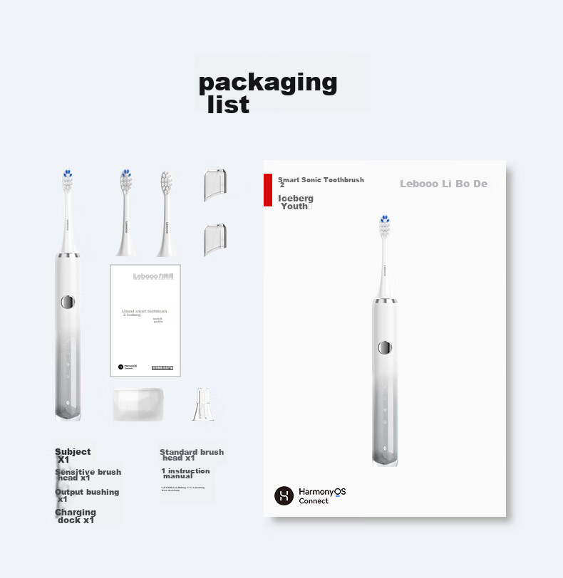 Hongmengzhixuan Li Bobe Intelligent Sonic Toothbrush 2 Ice Mountain Youth Edition Electric Toothbrush, 180-Day Long Battery Life, Birthday Gift for Boyfriend Or Girlfriend, Wedding Gift, Cold Rock Gray 19
