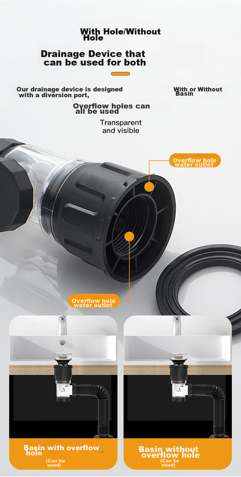 KEGOO Washbasin Large Bounce Drain Kit, Horizontal Drain Pipe for Basin, Anti-Odor And Insect-Proof Sink K5044 2