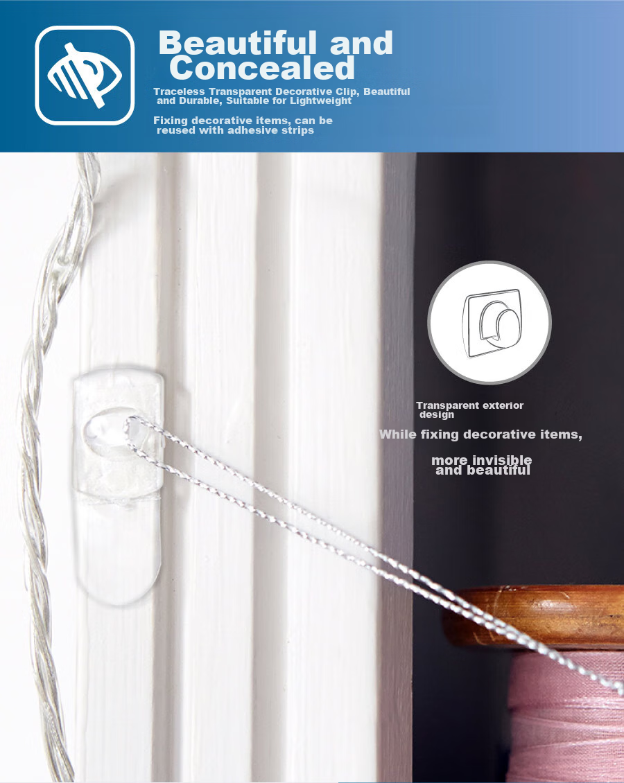 3M Transparent Adhesive Hooks, Cable Management Fasteners, 40 Pieces, Strong Adhesive No Drilling Required 4
