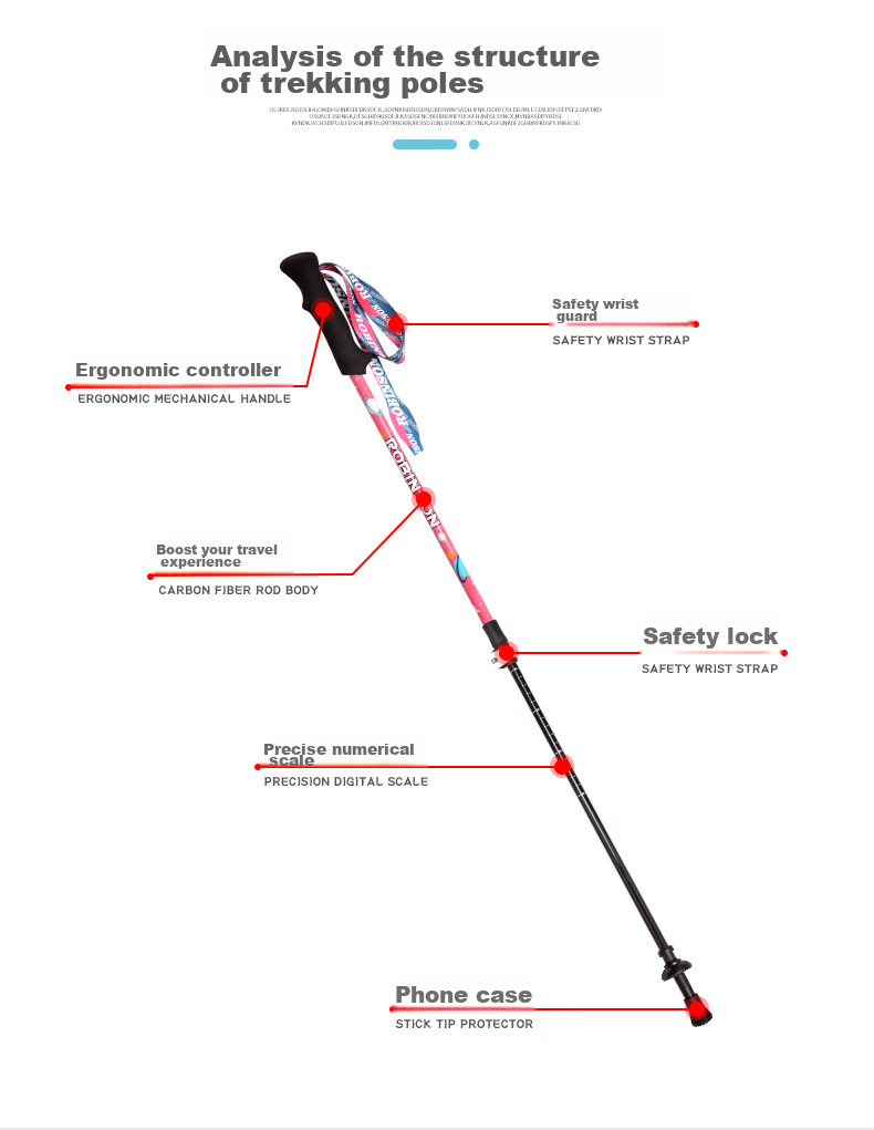 Lubinxun Children's Hiking Poles, Outdoor Telescopic Lightweight Walking Sticks, Two-Section Portable Trekking Poles for Teenagers And Adults, Pink 3