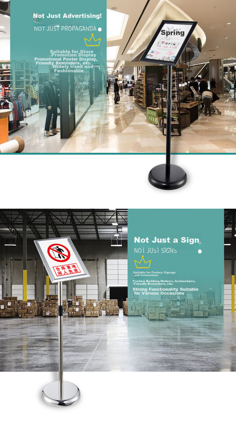Oumai Advertising Sign, Stainless Steel Standing Sign, A4 Black Right-Angled Extendable Stand, Lifting And Rotating Water Sign, Workshop Warehouse Guide Sig 7