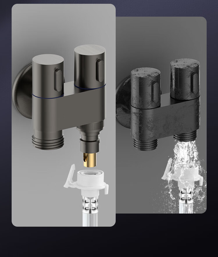 MEJUE One-In Three-Way Angle Valve for Washing Machine Faucet, Dual Outlet Independent Double Control, 1/2 Inch Brass Angle Valve Z-017282 10