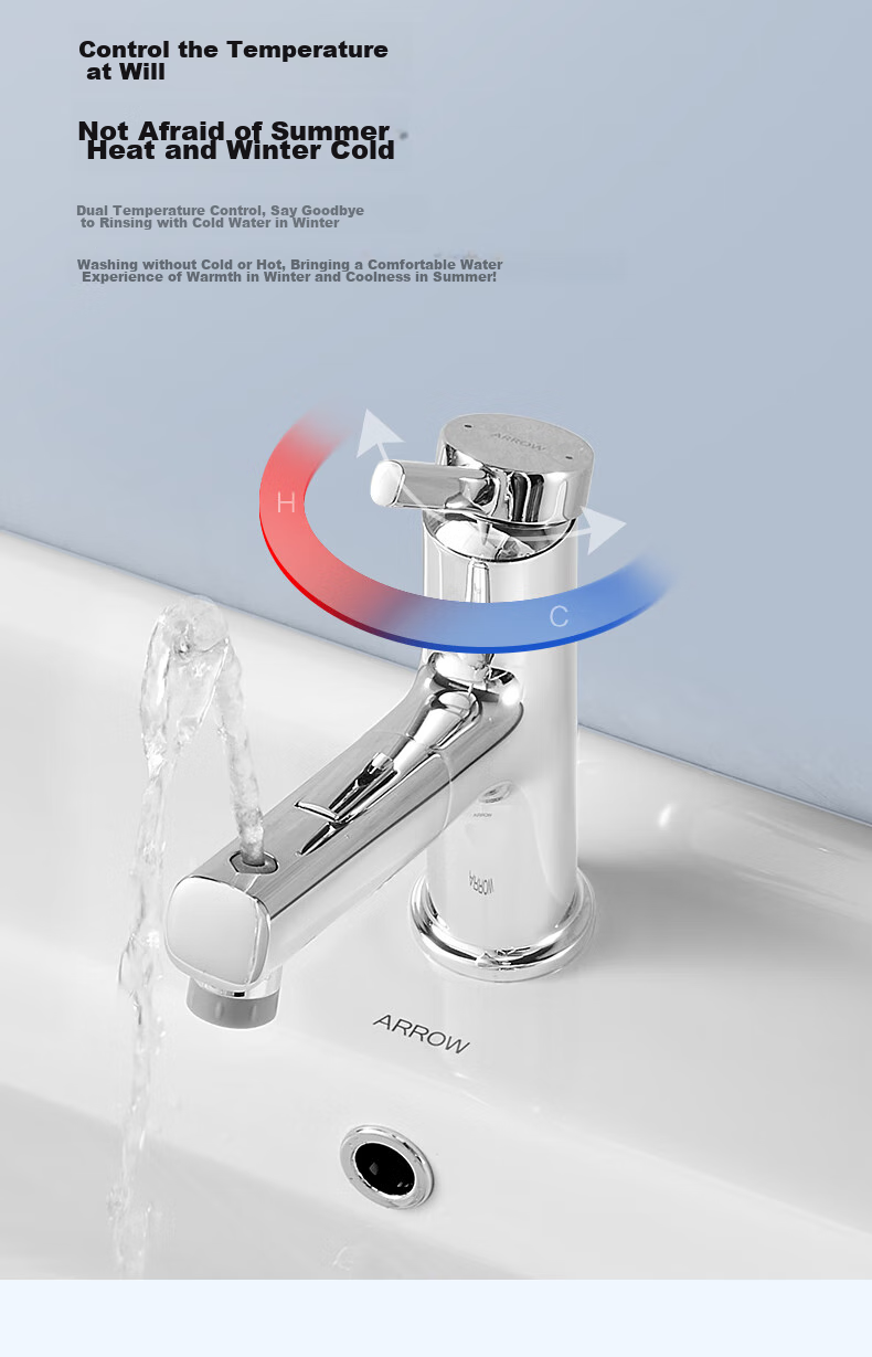 ARROW Multifunctional Pull-Out Basin Faucet for Bathroom Vanity Sink Hot and Cold Tap AE41135CP 8