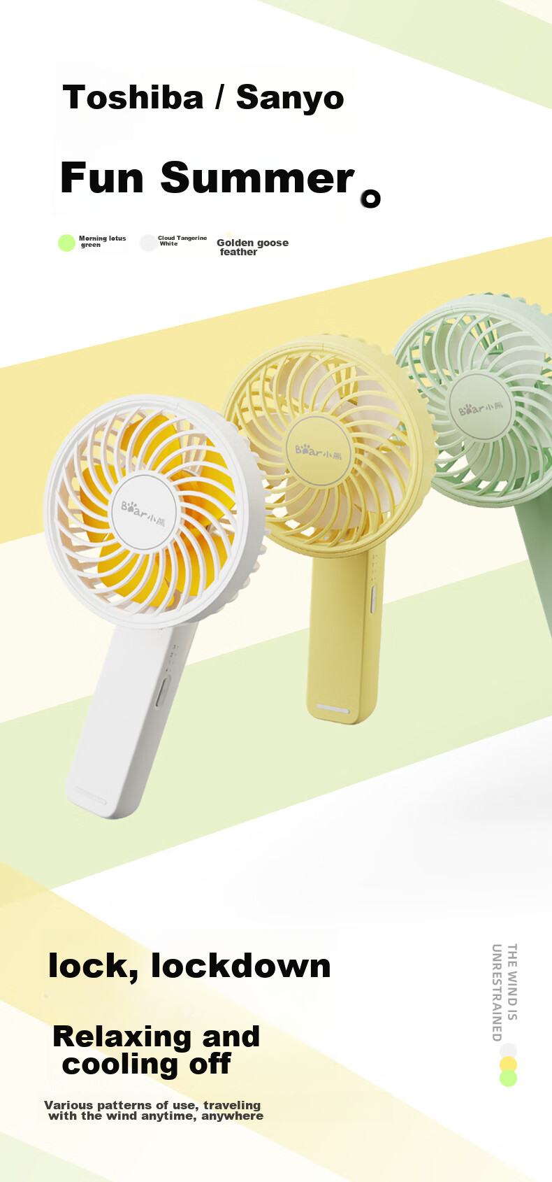Bear Handheld Fan, Small Portable USB Fan for Office, Student Desk, Dorm, Low Noise, Personal Use, Three-Speed Adjustable, Wireless Charging Battery Model 3