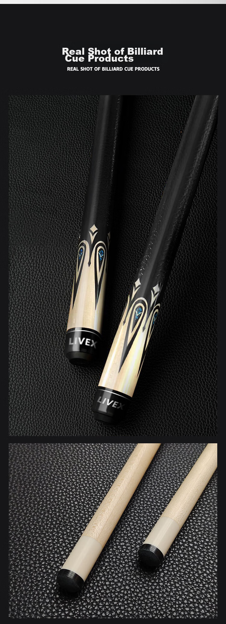 LIVEX Black Feather Pool Cue, Large Tip Black 8-Ball Cue, Chinese Eight-Ball Cue, Detachable 16-Color Nine-Ball Cue 7