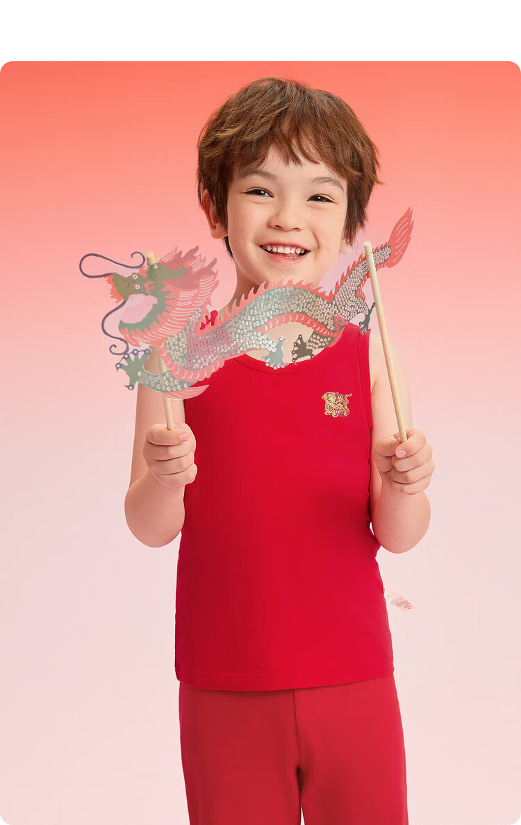 BALABALA Children's Tank Top, Snake Year Zodiac, Boys' Red New Year Season, Skin-Friendly Cotton, Two-Piece Set, 209125169102 19