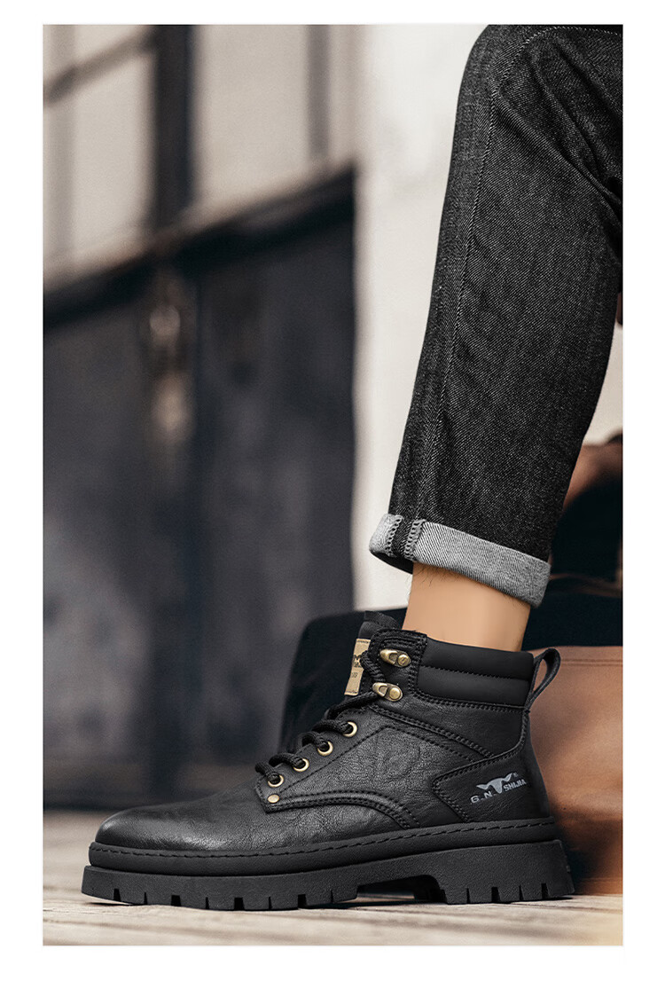 Bull Family Men's Autumn Winter Martin Boots Trendy Versatile Work Shoes Retro Durable Leather Boots for Men 16