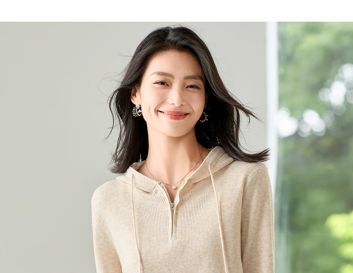 Chushen Women's Hooded Knit Sweater with Drawstring Half-Zip, Fashionable Casual Pullover Top S143Z3012 19