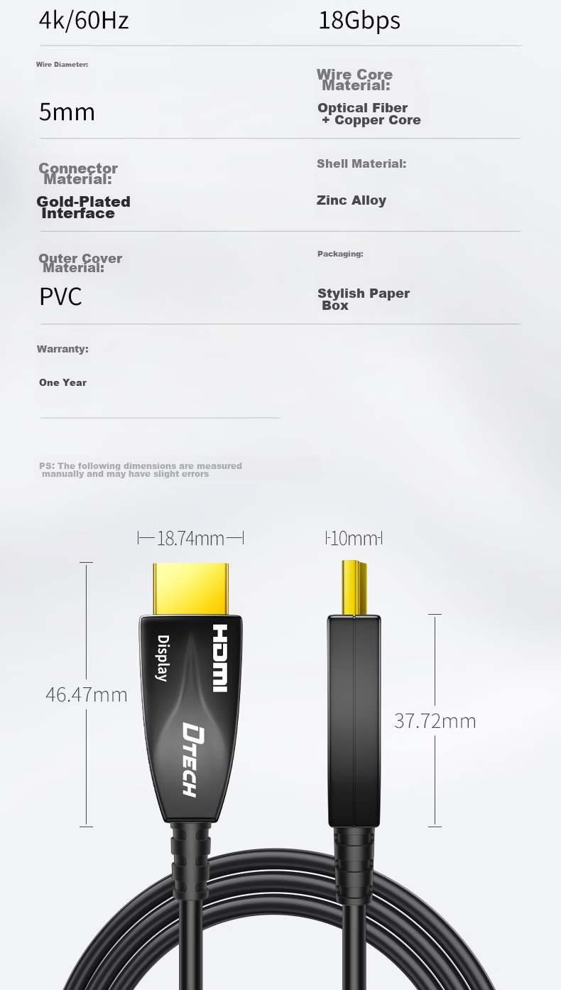 DTECH Fiber Optic HDMI Cable Version 2.0 4K60Hz Construction Renovation Cable for Computer, Office, Set-Top Box to Connect TV, Monitor, Projector Home Use 3D HD Cable 20 Meters DT-HF2020 16