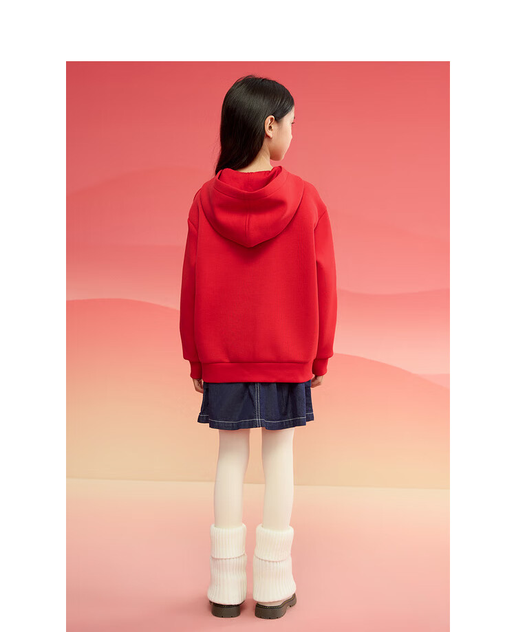 BALABALA Children's Clothing, Girls' Long-Sleeve Sweatshirt, Spring Hoodie with Heart Pattern, New Year Red Top, 209125121001 4
