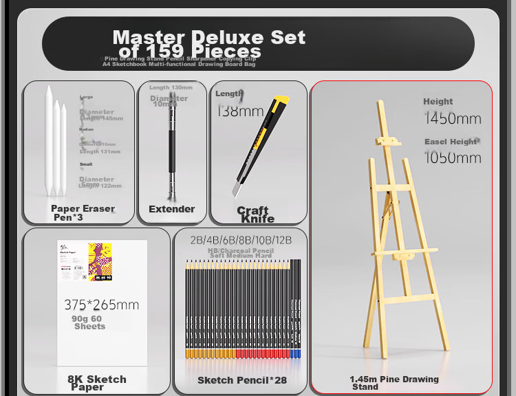 Mont Marte Sketching Set, Drawing Pencils, Art Tools, Charcoal Pencils, Sketch Paper for Beginners, Sketching Outdoors, 4K Portable Drawing Board, Upgraded Sketching Kit SX-CSK Art Sketching 11