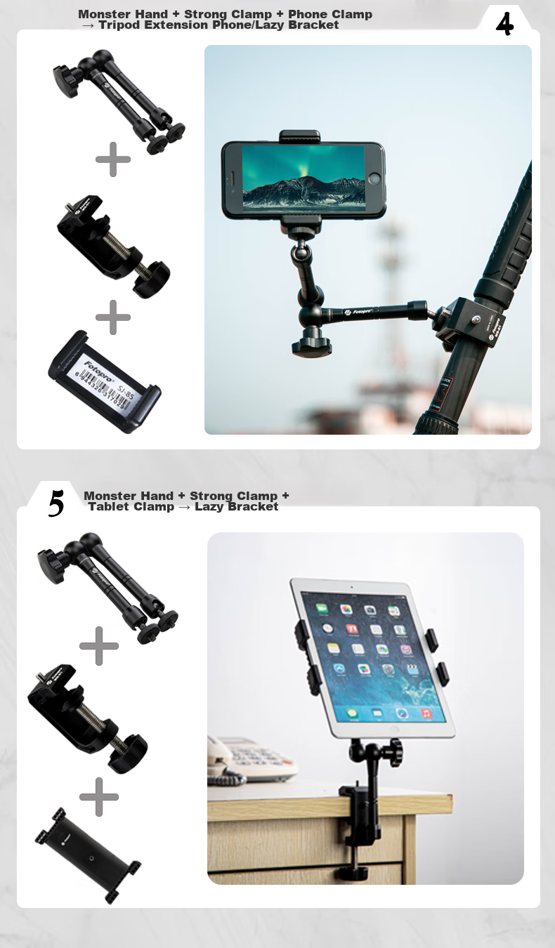 Fotopro, 11-Inch Universal Magic Arm Tripod Head, Camera And Smartphone Adapter Swivel Arm Stand 15
