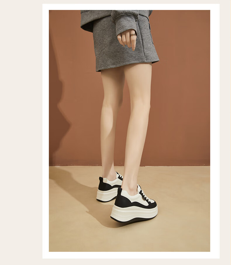 DAPHNE Thick-Soled Platform Sneakers for Women, Versatile Panda Shoes, Sports Casual Shoes, Platform Heightening White Sneakers for Women, Black, Size 36 5