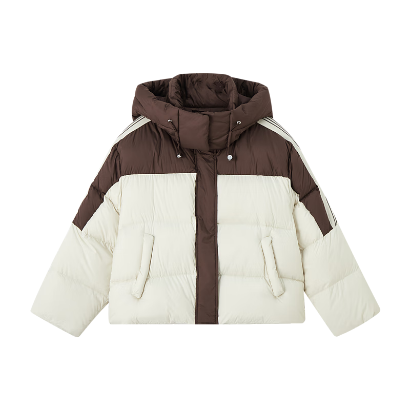 Dme Snowland Roamer Women's Winter Warm 90% Duck Down Hooded Striped Tape Spliced Short Down Jacket Coat