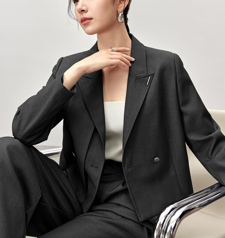 Sentubila Professional Interview Suit Set for Women, Spring And Autumn Style, Formal Wear with High-End Feel, Complete Outfit Including Blazer And Pants, Black, Size L 10