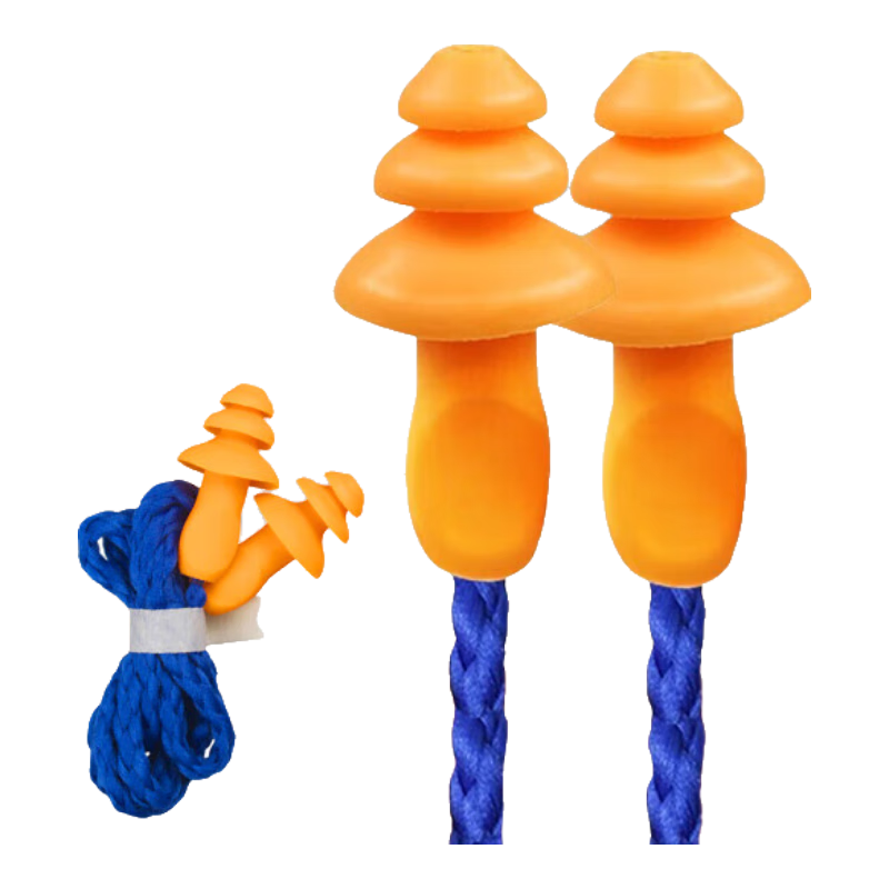 3M 1270 Noise-Cancelling Earplugs, Slow Rebound Christmas Tree-Shaped Silicone with Cord, Washable Earplugs, 10 Pairs